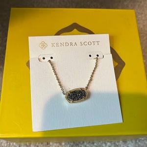 NWB Kendra Scott Elisa Gold Pendant Necklace in Platinum Drusy Jewelry Bag
